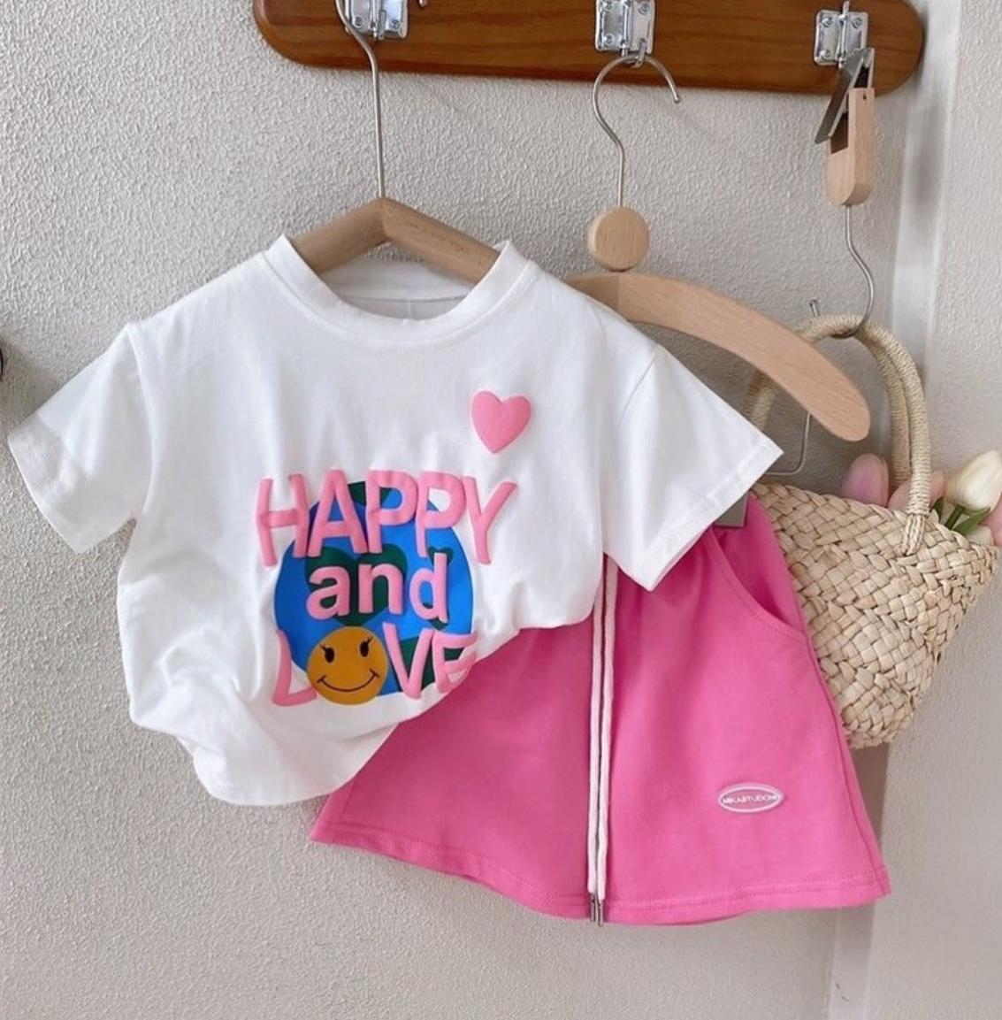 Pink short with white T-shirt