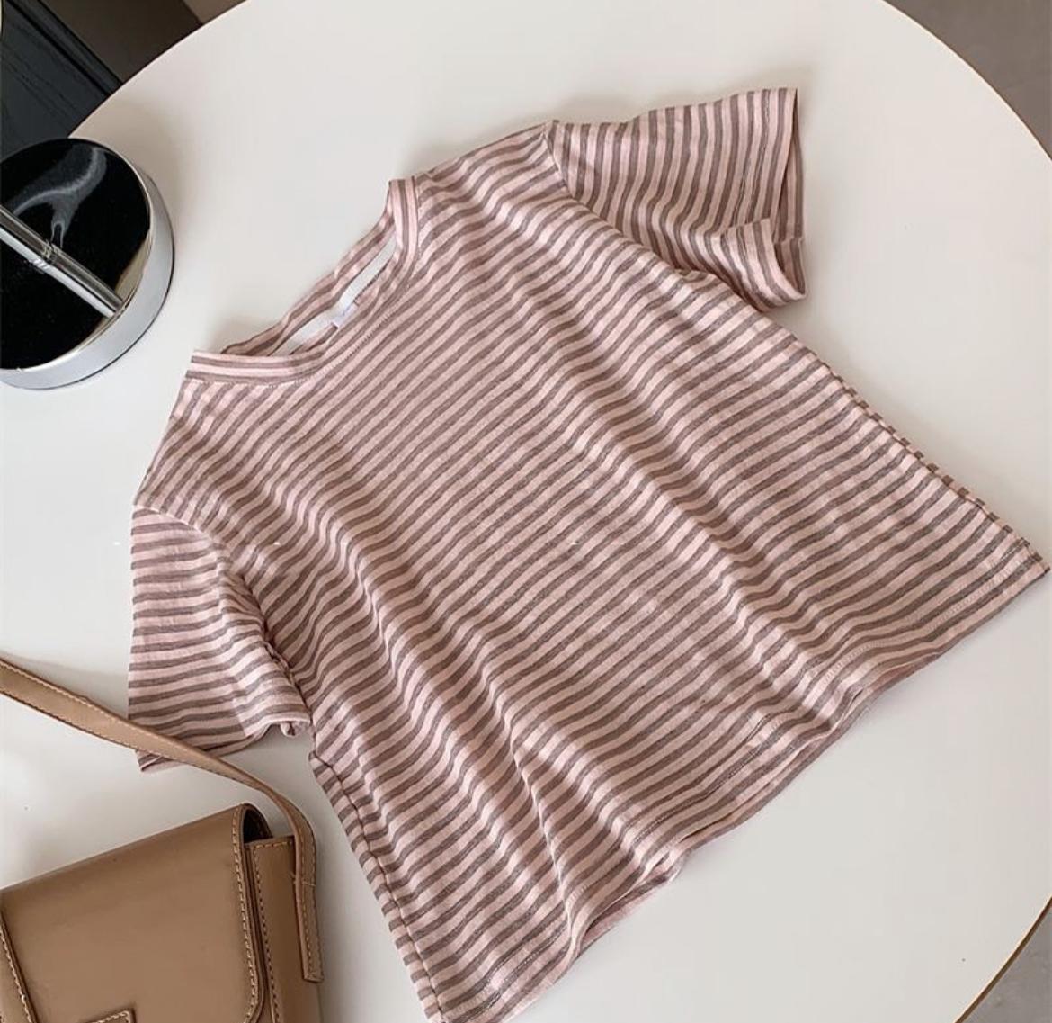 Pink Salopette with a striped grey&pink tshirt