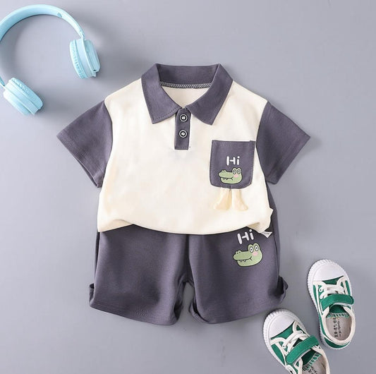 Croco Set- Blue shorts & white polo