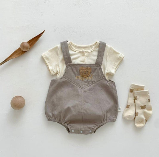 Bear romper set includes t-shirt and overall