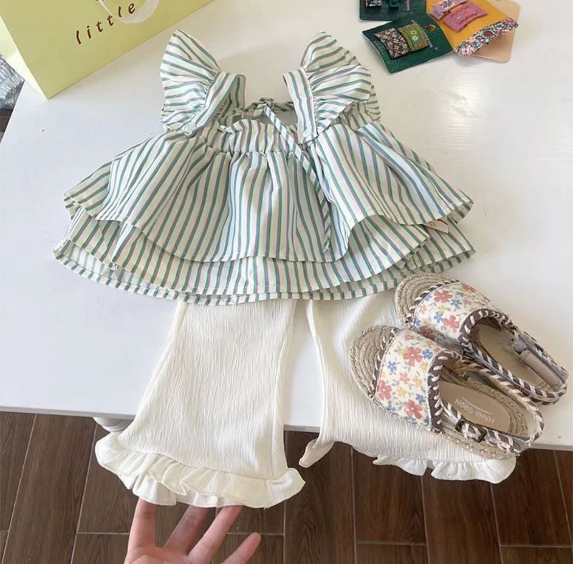 Striped ruffle top with matching ruffle pants