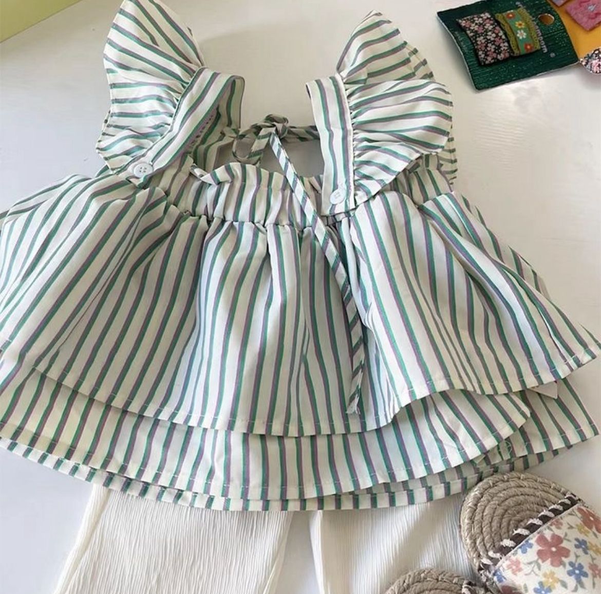 Striped ruffle top with matching ruffle pants