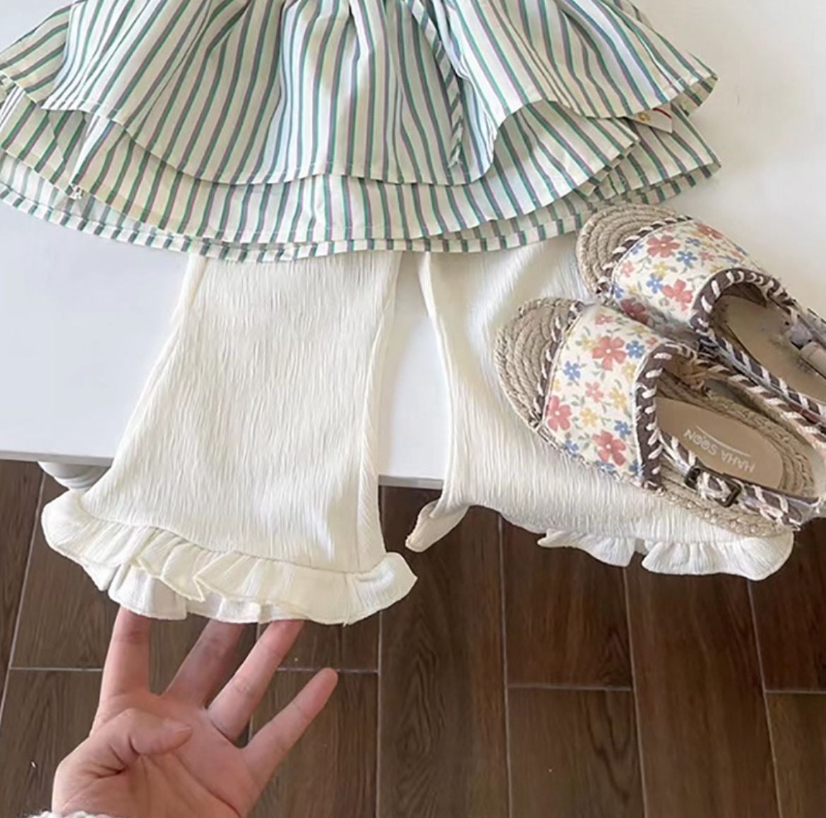 Striped ruffle top with matching ruffle pants